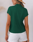 Solid Ribbed Knit Patch Pocket Short Sleeve Sweater