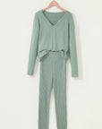Ribbed Knit Long Sleeve Top and Leggings Set