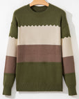 Colorblock Crew Neck Drop Shoulder Sweater