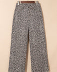 Leopard Frayed Edge High Waist Wide Leg Jeans