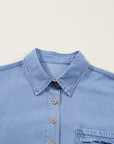Denim Chambray Drop Shoulder 3/4 Sleeve Shirt