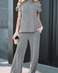 Corded Knit Mock Neck Tee and Pant Set