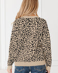 Leopard Drop Shoulder Chunky Cardigan Sweater