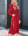 Floral Embroidered Long Sleeve Tiered Maxi Dress