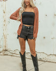 Solid Hollow Knit Open-Front Cardigan