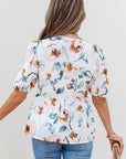 Floral Puff Sleeve V-Neck Babydoll Blouse