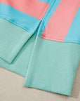 Colorblock Stripe Buttoned Collar Side Slit Top