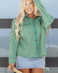 Waffle Knit Patchwork Button-Up Shirt