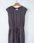 Solid Open Back Cap Sleeve Knit Romper