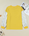 Plus Size Stripe Floral Patchwork Long Sleeve Top