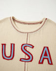 USA Star Contrast Patchwork Exposed Seam Top