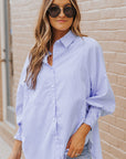 Striped Casual Shirred Cuffs Shirt