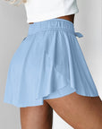 Solid Drawstring Elastic Waist Lined Tennis Skort