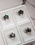 Starry Stamped Sterling Ring: Kingman Turquoise / 7