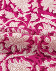 Pink Floral Print Split Neck Pleated Puff Sleeve Blouse