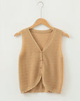 Boho Solid Eyelet Trim Buttoned Sweater Vest