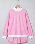 Stripe Oversize Mock Neck Sweatshirt & Shorts Set