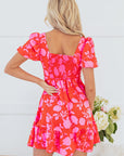 Floral Bubble Sleeve Sweetheart Neck Ruffle Mini Dress