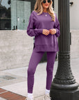 Solid Oversize Sweatshirt and Ribbed Leggings Set