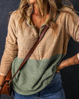 Melissa Two Tones Color Block Half Zip Fleece Sweatshirt