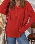 Corded Knit Half-Button Collared Top