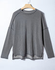 Solid Corded Knit Long Sleeve Top