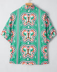 Boho Abstract Contrast Stripe Collared V-Neck Blouse