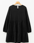 Solid Lantern Sleeve Tiered Mini Dress