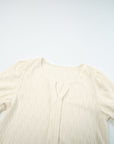 Solid Textured Notch Neck Puff Sleeve Blouse