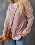 Isabelle Crew Neck Ribbed Trim Waffle Knit Top
