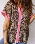 Leopard Contrast Trim Short Sleeve Shirt