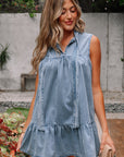 Clare Sleeveless Ruffled Chambray Dress