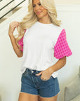 Aleena Contrast Tweed Puff Sleeve Top