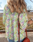 Boho Paisley Short Puff Sleeve V-Neck Blouse