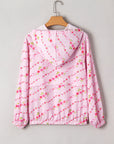 Floral Half Zip Kangaroo Pocket Drawstring Hoodie