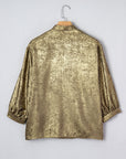 Metallic Split Neck 3/4 Sleeve Blouse