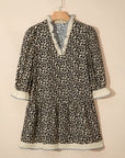 Leopard Stripe Colorblock Trim V-Neck Mini Dress