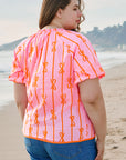 Plus Size Bow Tie V-Neck Puff Sleeve Blouse