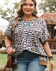 Plus Size Leopard Contrast Trim Short Sleeve Top