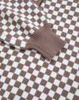 Checker Ribbed Trim Half-Button Sweater