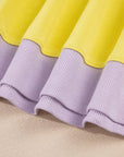 Yellow Striped Color Block Patchwork Crewneck Plus Size Pullover Sweatshirt