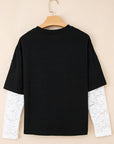 Lace Insert Long Sleeve Drop Shoulder Tee