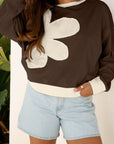 Flower Patchwork Raw Edge Drop Shoulder Top