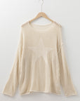 Plus Size Star Hollow-Out Knit Crewneck Sweater