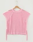Plus Size Crochet Bow Tie Short Sleeve Sweater