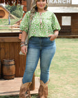 Plus Size Abstract Leopard Tassel Tie Blouse