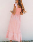 Solid V-Neck Flutter Sleeve Ruffle Maxi Dress