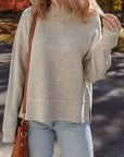 Waffle Knit Ribbed High Neck Drop Shoulder Sweater