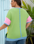 Plus Size Colorblock Raw Edge Short Sleeve T-Shirt
