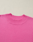 Solid Ruffle Sleeve Round Neck Ribbed Sweater